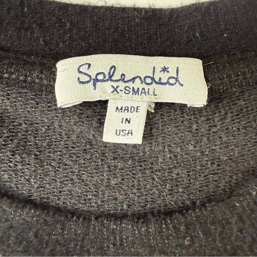 Splendid Black Cropped Sweatshirt Pullover XS Raw Hem Crewneck - Picture 3 of 5